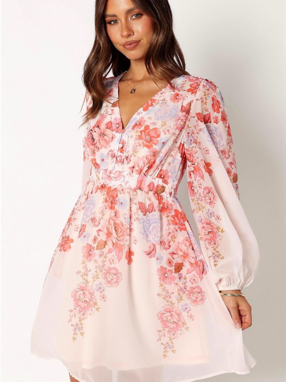 Petal & Pup Blush Pink Floral Long Sleeve Mini Dress